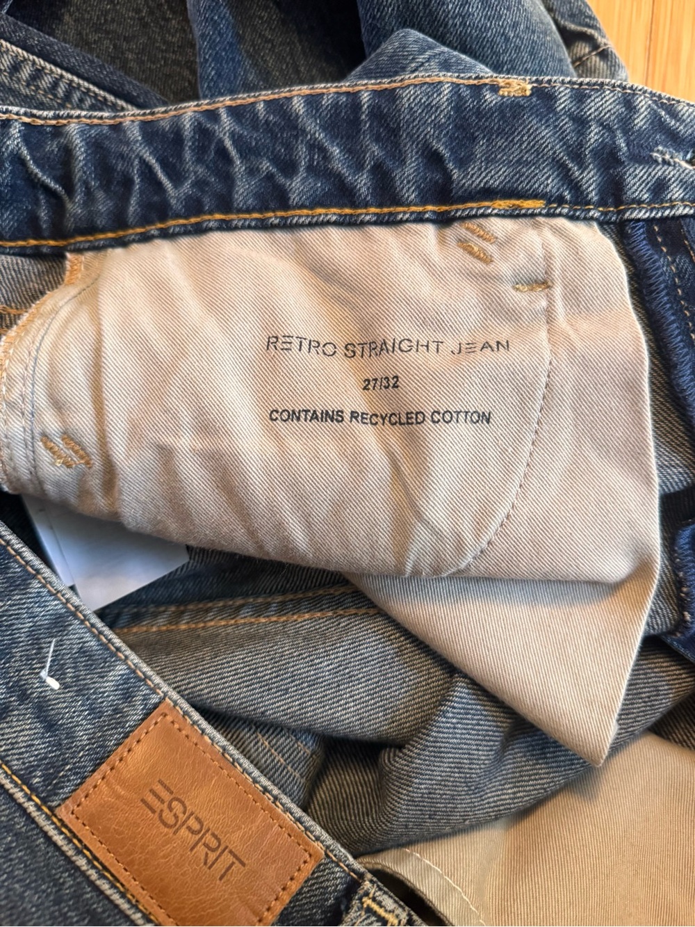 Esprit Retro Straight Leg Jeans - Dark Blue with Tan Patch